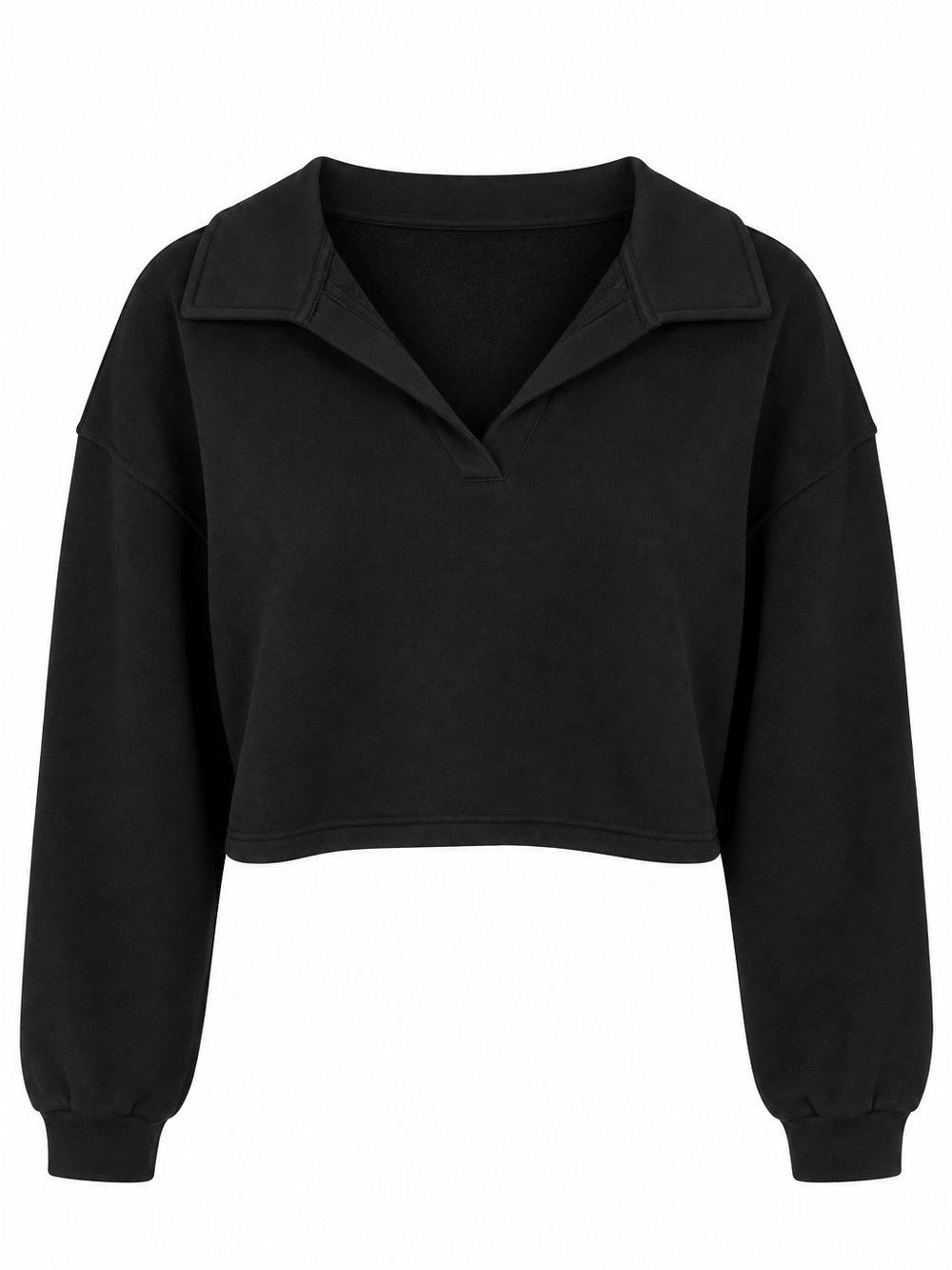 Old Navy Black Cropped Collared Pullover Sweatshirt